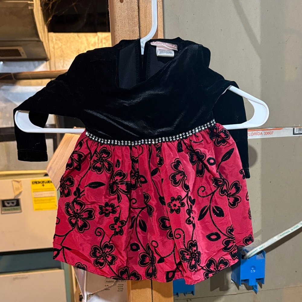 Black Velvet Top with Pink Floral Skirt Baby Dress